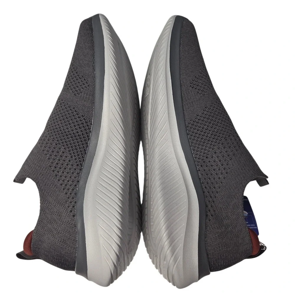 Skechers Ultra Flex 3.0 Demchek Shoes Men 9 Gray Red Slip On Sneaker Stretch NEW